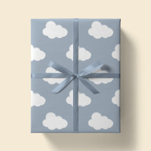 Papier Cadeau Nuages Bohème Ciel Simple Enfants Bleu Neutre