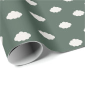 Papier Cadeau Nuages d'ivoire sur fond vert foncé (Coin rond)