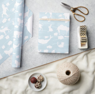 Papier Cadeau Nuages en forme d'animal bleu pastel