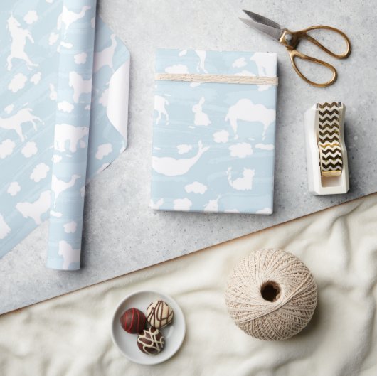 Papier Cadeau Nuages en forme d'animal bleu pastel (Artisanat)