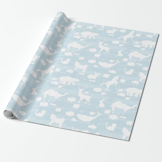 Papier Cadeau Nuages en forme d'animal bleu pastel (Déroulé)