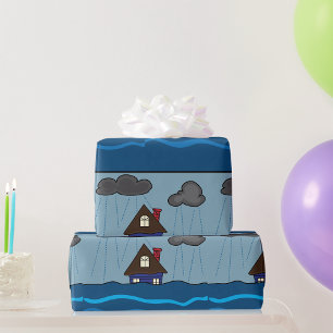 Papier Cadeau Nuages foncés de la maison inondés