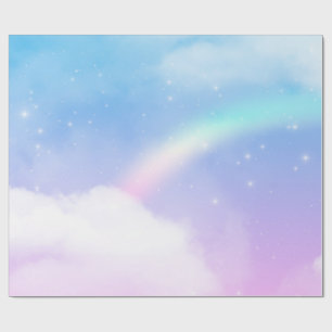 Papier Cadeau Nuages pastel magiques et arc-en-ciel