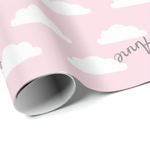 Papier Cadeau nuages pastel rose fluffy message personnalisé