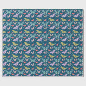 Papier Cadeau Nuages Peints de Papillons Bleu Foncé (Plat)