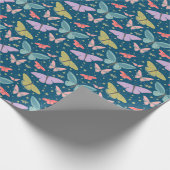 Papier Cadeau Nuages Peints de Papillons Bleu Foncé (Coin)