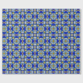 Papier Cadeau Nuances de bleu et de jaune de style vitrail (Plat)