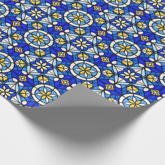 Papier Cadeau Nuances de bleu et de jaune de style vitrail (Coin)