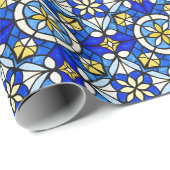 Papier Cadeau Nuances de bleu et de jaune de style vitrail (Coin rond)