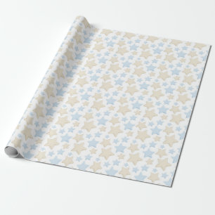 PAPIER CADEAU NUANCES DE BLEU ET ÉTOILES BEIGE