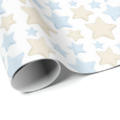 PAPIER CADEAU NUANCES DE BLEU ET ÉTOILES BEIGE (Coin rond)