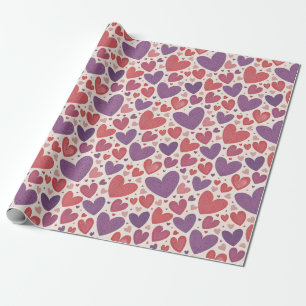 Papier Cadeau Nuances de la Saint-Valentin motif cœur violet rou