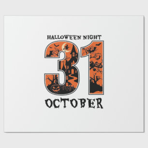 Papier Cadeau Nuit d'Halloween Maison Hantée d'Octobre Sorcière