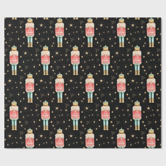 Papier Cadeau Nuit étoilée Gold Nutcracker de Noël (Plat)