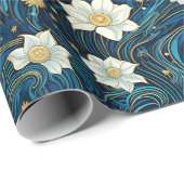 Papier Cadeau Nuit étoilée moderne & Lys blanc Floral (Coin rond)