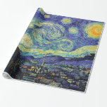 Papier Cadeau Nuit étoilée par van Gogh<br><div class="desc">Van Gogh était obsédé par le symbolisme des objets lumineux et de la couleur. La lampe était un symbole de calme et de sécurité. L'étoile symbolisait la foi, et la lumière, les réalités humaines. Le bleu ultramarin profond était infini, tandis que le rouge et le vert exprimaient "ces choses terribles,...</div>