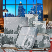 Papier Cadeau Nuit neigeuse Ciel hiver Forêt forestière Flammes