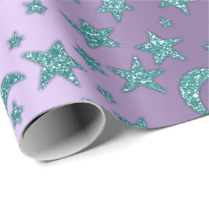 Papier Cadeau Nuit pourpre turquoise scintillante de parties