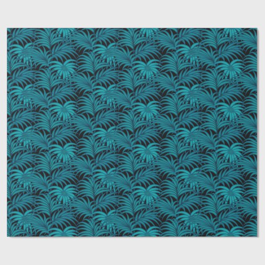 Papier Cadeau Nuit Tropical Turquoise Palm Feuilles (Plat)