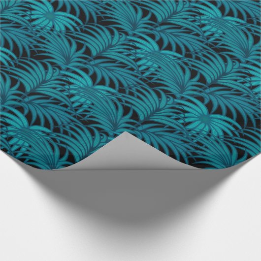 Papier Cadeau Nuit Tropical Turquoise Palm Feuilles (Coin)