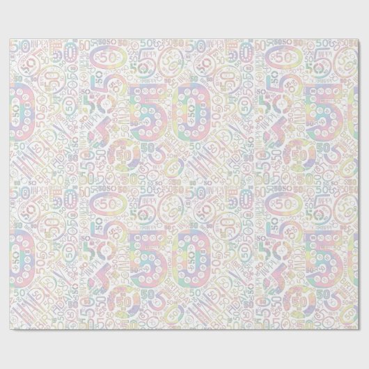 Papier Cadeau Numéro d'anniversaire Nuage de mot Cinquante A ID2 (Plat)