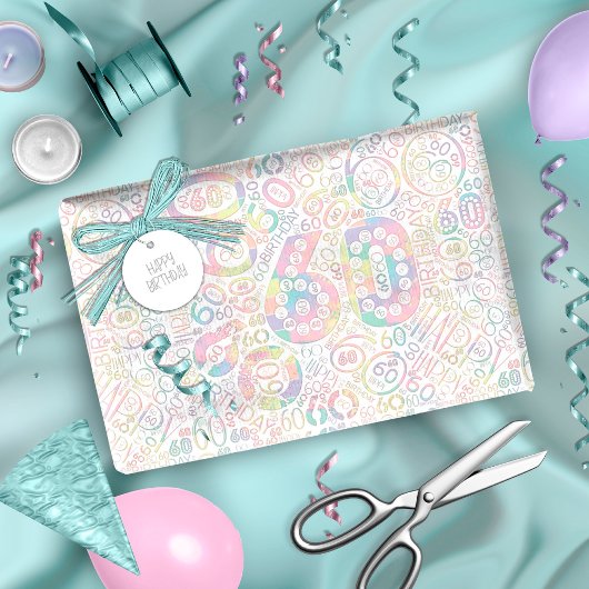 Papier Cadeau Numéro d'anniversaire Nuage de mot Soixante A ID27