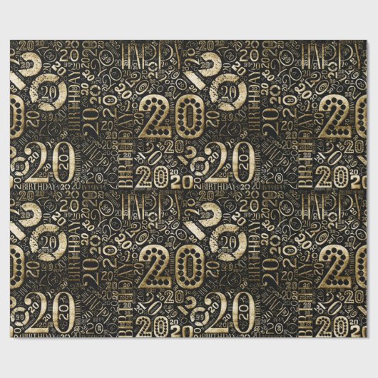 Papier Cadeau Numéro d'anniversaire Nuage de mot Vingt C ID270 (Plat)