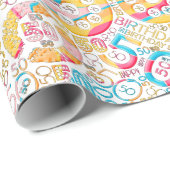 Papier Cadeau Numéro d'anniversaire Nuage de mots Cinquante B ID (Coin rond)