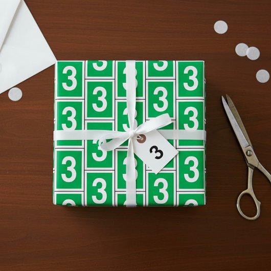 Papier Cadeau Numéro Trois Papier D'Enveloppement Blanc Et Vert
