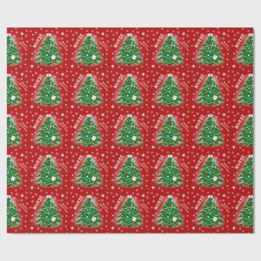 Papier Cadeau Nurse Joyeux sapin de Noël Arrière - plan rouge (Plat)