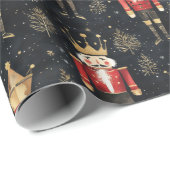Papier Cadeau Nutcracker Aquarelle Or Rouge et Noir Noël (Coin rond)