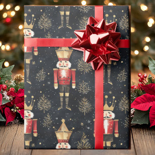 Papier Cadeau Nutcracker Aquarelle Or Rouge et Noir Noël