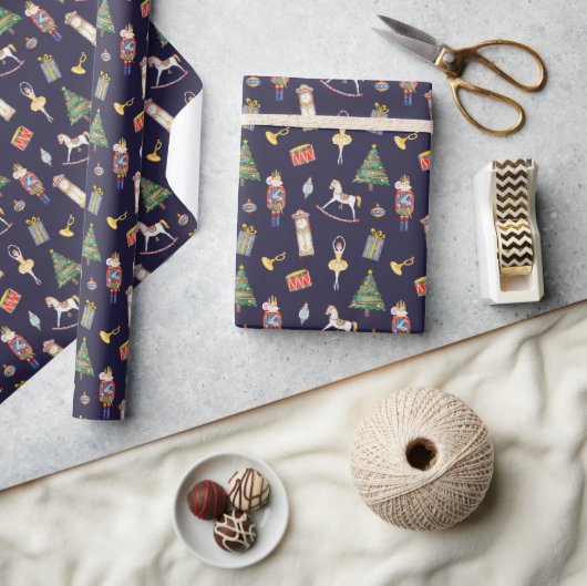 Papier Cadeau Nutcracker marine sombre | noël pourpre (Artisanat)