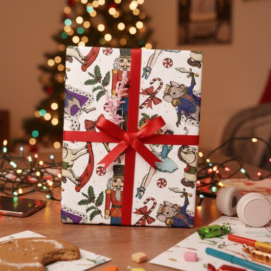 Papier Cadeau Nutcracker Mouse King Ballerina Christmas Pattern