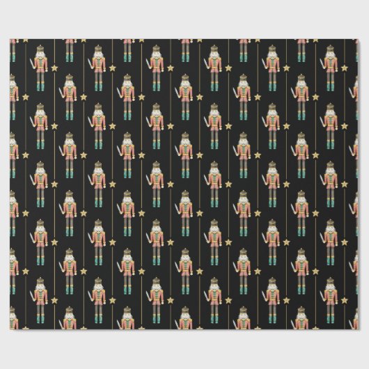 Papier Cadeau Nutcracker Stars Stripes Noir Noël (Plat)