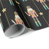 Papier Cadeau Nutcracker Stars Stripes Noir Noël (Coin rond)