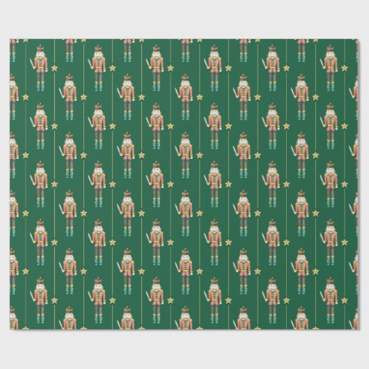 Papier Cadeau Nutcracker Stars Stripes Vert Noël (Plat)
