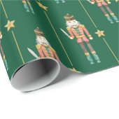 Papier Cadeau Nutcracker Stars Stripes Vert Noël (Coin rond)