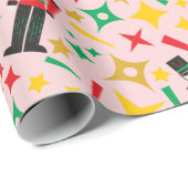 Papier Cadeau Nutcrackers et étoiles Noël Festive rose (Coin rond)