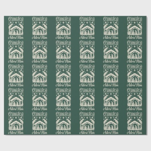 Papier Cadeau O Come Let Us Adore Him Nativity Scene Christian (Plat)