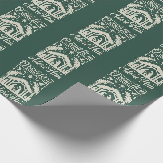 Papier Cadeau O Come Let Us Adore Him Nativity Scene Christian (Coin)