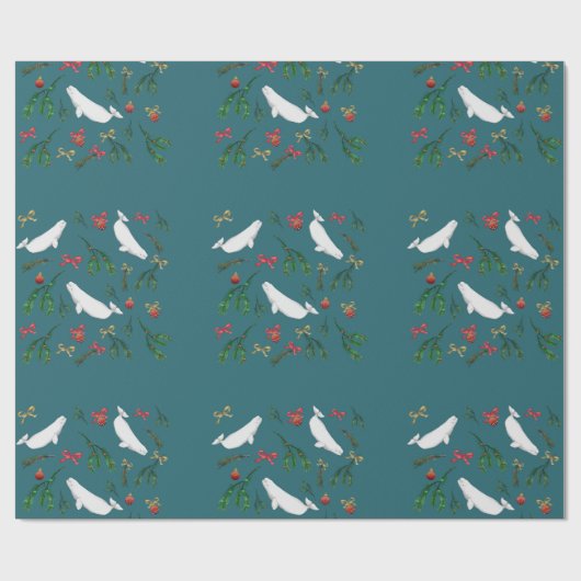 Papier Cadeau O Motif d'illustrations de baleines béluga de Noël (Plat)