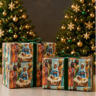 Papier Cadeau Ô Nuit Sainte Nativité Noël