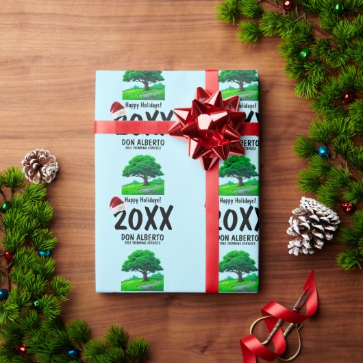 Papier Cadeau Oak Tree Logo | Santa Hat Happy Holidays Business (Cadeau de vacances)