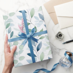 Papier Cadeau Oasis Tranquille Aquarelle Feuilles Monogramme et