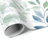 Papier Cadeau Oasis Tranquille Aquarelle Feuilles Monogramme et  (Coin rond)