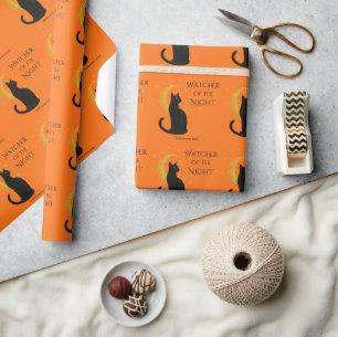 Papier Cadeau Observateur de la nuit - Chat noir d'Halloween