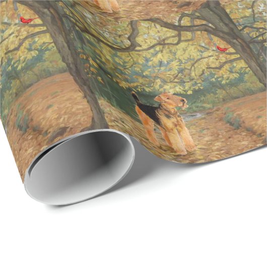 Papier Cadeau Observation des oiseaux d'Airedale Terrier (Coin rond)