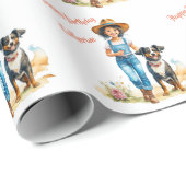 Papier Cadeau Occidentale Cowgirl and Dog Personnalisé Anniversa (Coin rond)