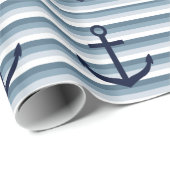 Papier Cadeau Océan Ancres Bleu Stripes Plage nautique (Coin rond)